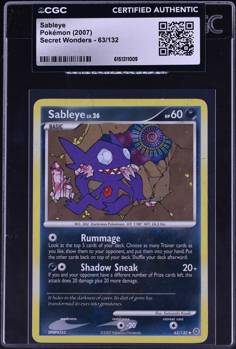 2007 Pokemon Diamond & Pearl Secret Wonders Sableye #63 CGC AUTH