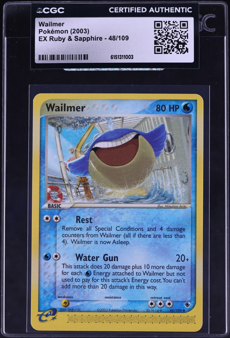2003 Pokemon EX Ruby & Sapphire Wailmer #48 CGC AUTH