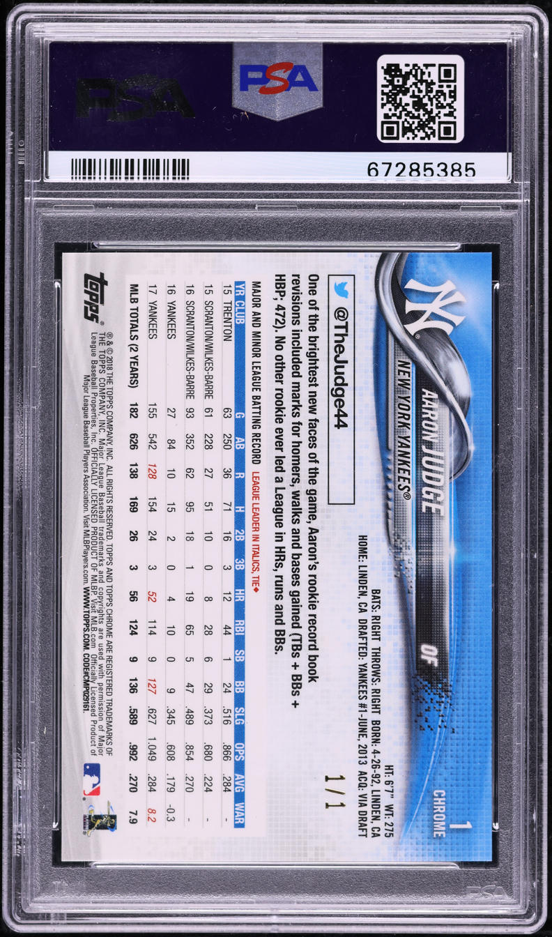 2018 Topps Chrome Superfractor Aaron Judge 1/1 #1 PSA 9 MINT