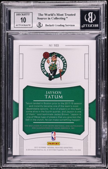 2017 National Treasures Gold Jayson Tatum ROOKIE PATCH AUTO /10 #103 BGS 9 MINT