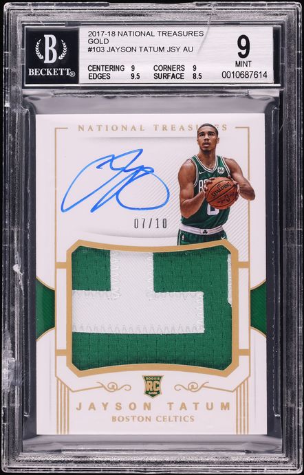 2017 National Treasures Gold Jayson Tatum ROOKIE PATCH AUTO /10 #103 BGS 9 MINT