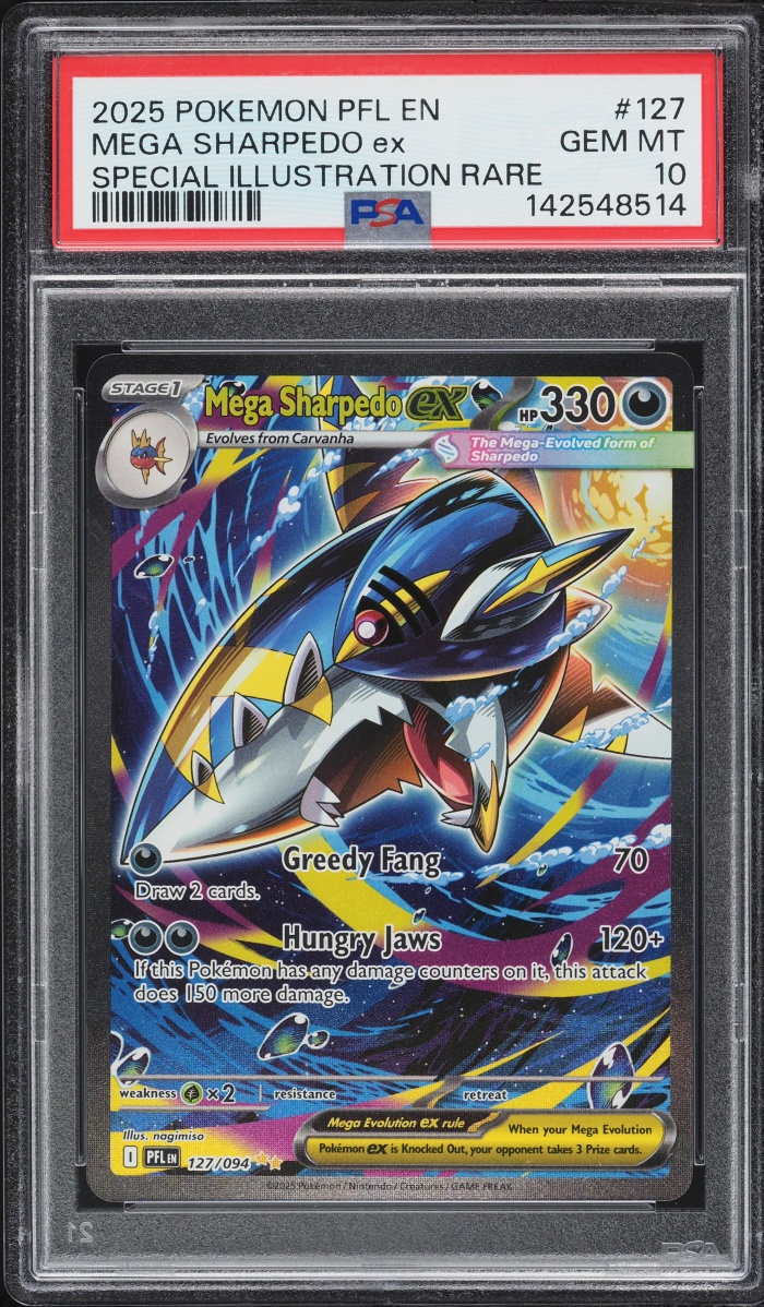 2025 Pokemon Mega Evolution Phantasmal Flames SIR Mega Sharpedo Ex #127 PSA 10 GEM MINT