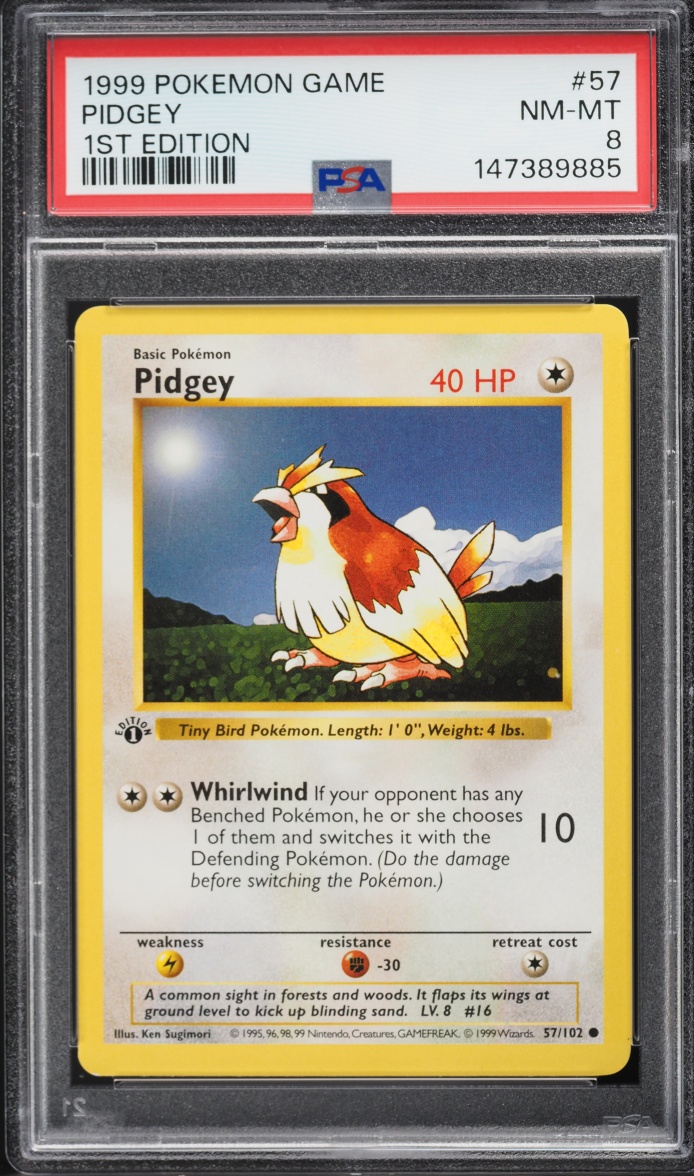 1999 Pokemon Base Set Shadowless 1st Edition Pidgey #57 PSA 8 NM-MT