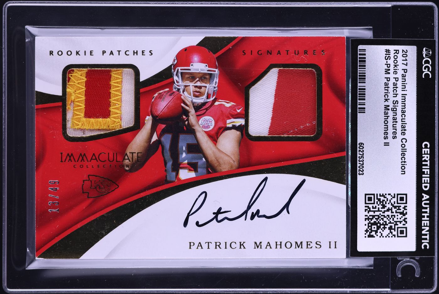 2017 Immaculate Collection Patrick Mahomes II ROOKIE PATCH AUTO /49 CGC AUTH