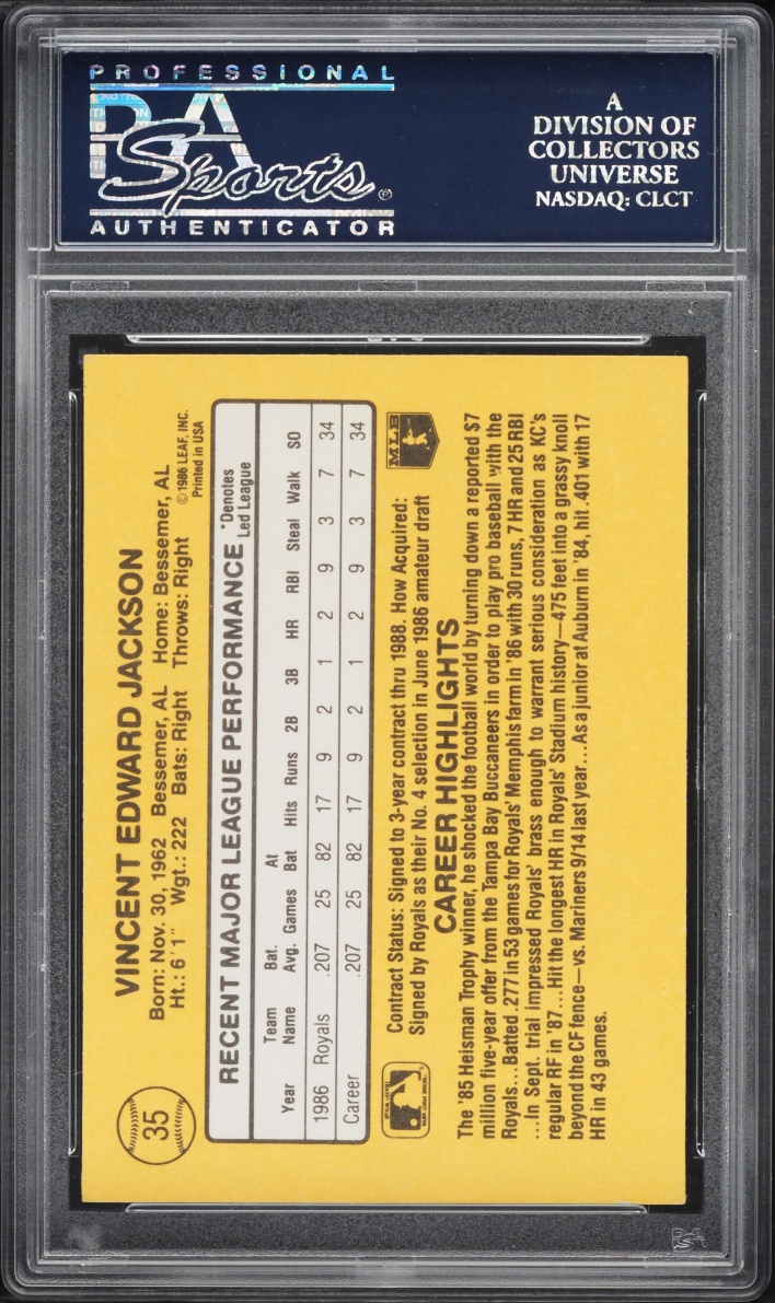 1987 Donruss Bo Jackson ROOKIE #35 PSA 10 GEM MINT