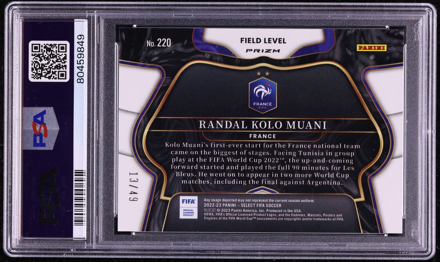 2022 Select Field Level FIFA Tie-Dye Randal Kolo Muani ROOKIE /49 PSA 10 GEM