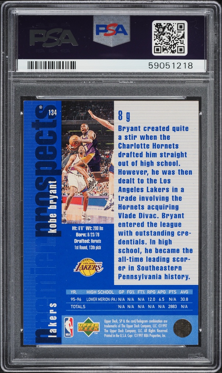 1996 SP Basketball Kobe Bryant ROOKIE #134 PSA 9 MINT