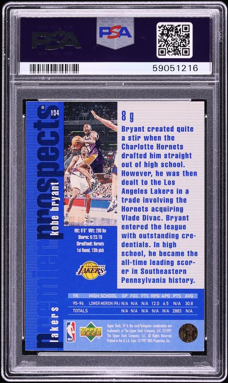 1996 SP Basketball Kobe Bryant ROOKIE #134 PSA 9 MINT