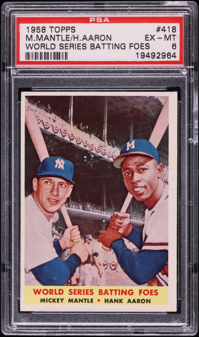 1958 Topps Mickey Mantle & Hank Aaron WORLD SERIES BATTING FOES #418 PSA 6 EXMT