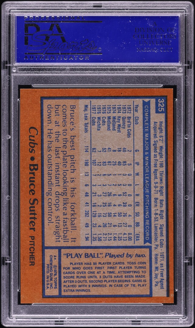 1978 Topps Bruce Sutter #325 PSA 10 GEM MINT