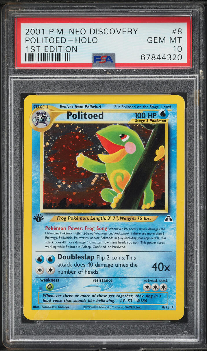 2001 Pokemon Neo Discovery 1st Edition Holo Politoed #8 PSA 10 GEM MINT