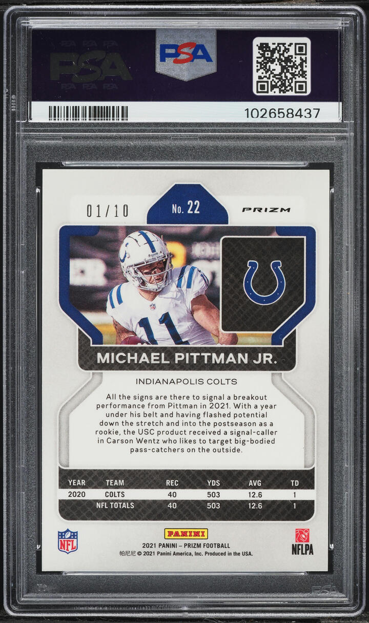 2021 Panini Prizm Gold Michael Pittman Jr. 1/10 #22 PSA 9 MINT