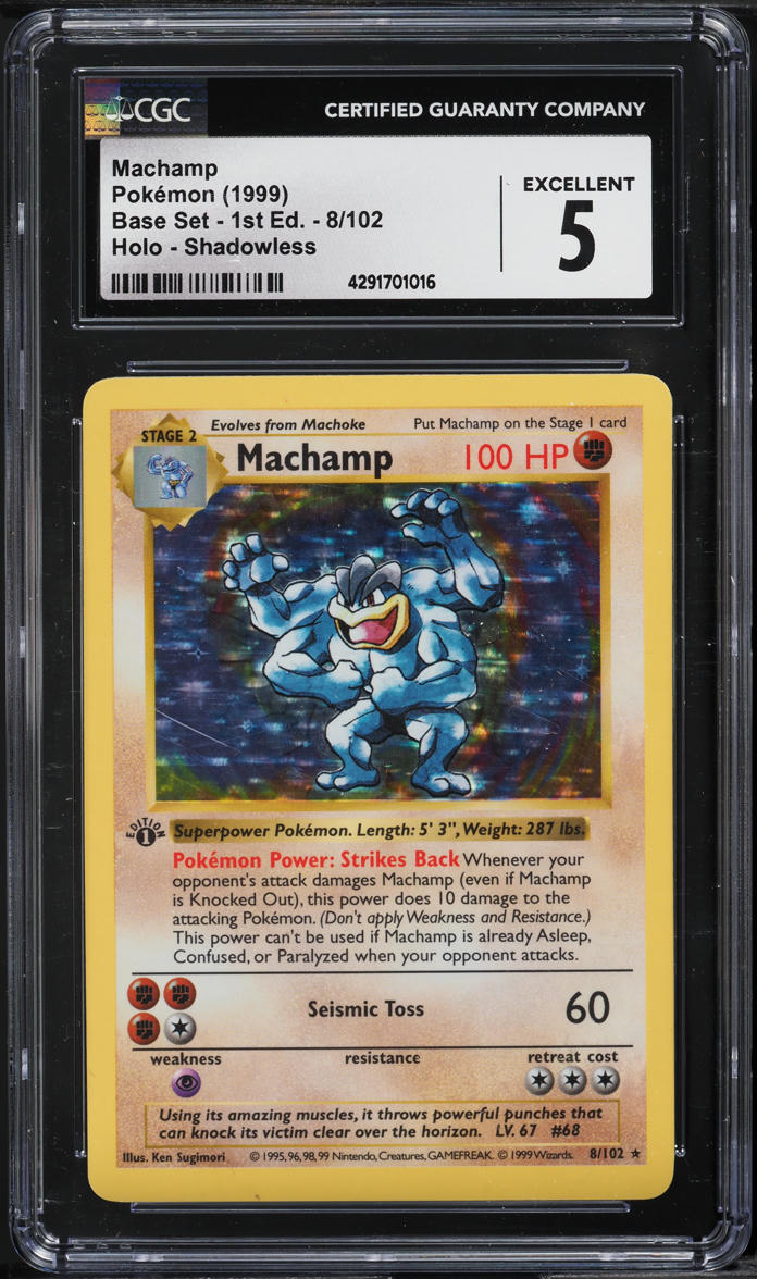 1999 Pokemon Base Set Shadowless 1st Edition Holo Machamp #8 CGC 5 EX