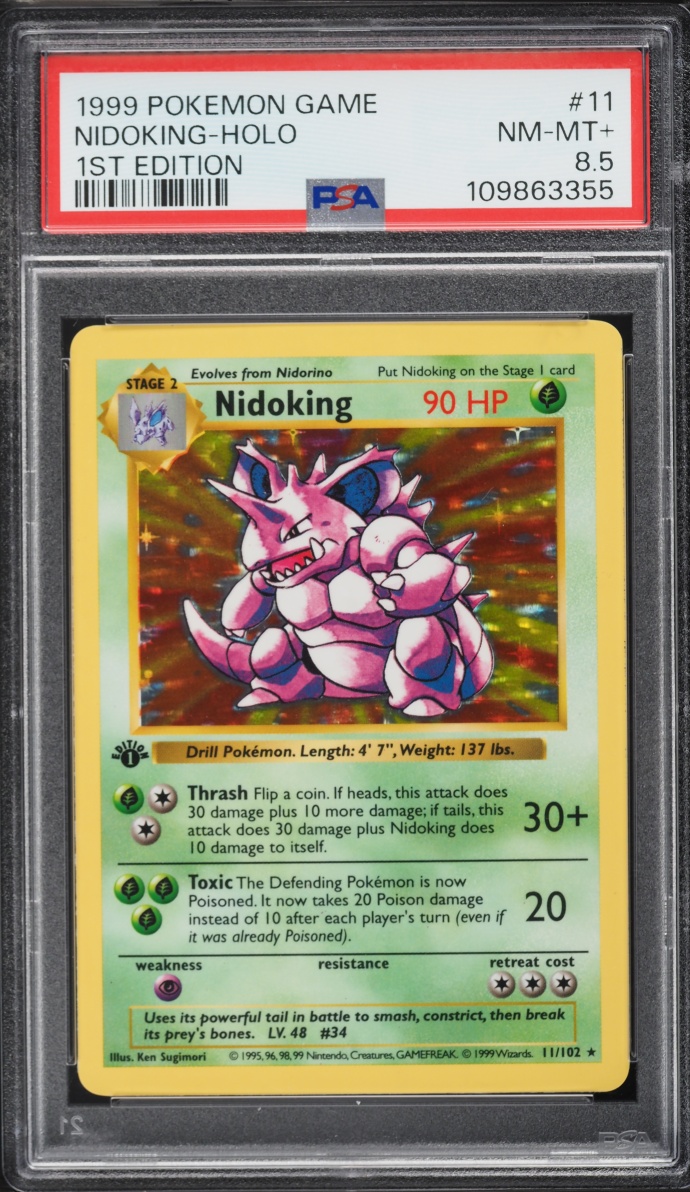 1999 Pokemon Base Set 1st Edition Shadowless Holo Nidoking #11 PSA 8.5 NM-MT+