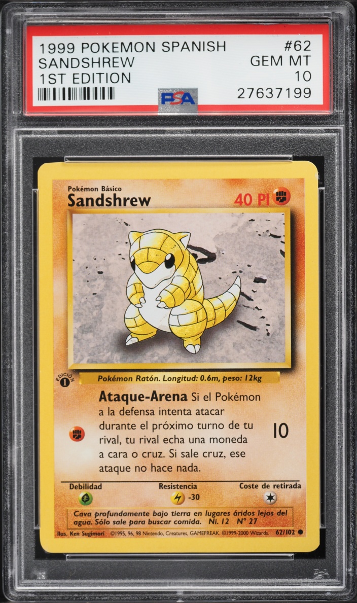 1999 Pokemon Spanish Base Set 1st Edition Sandshrew #62 PSA 10 GEM MINT
