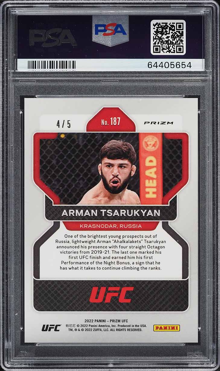 2022 Panini Prizm UFC Gold Shimmer Arman Tsarukyan ROOKIE /5 #187 PSA 10 GEM