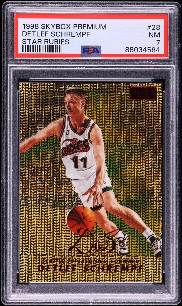 1998 Skybox Premium Star Rubies Detlef Schrempf /50 #28 PSA 7 NRMT