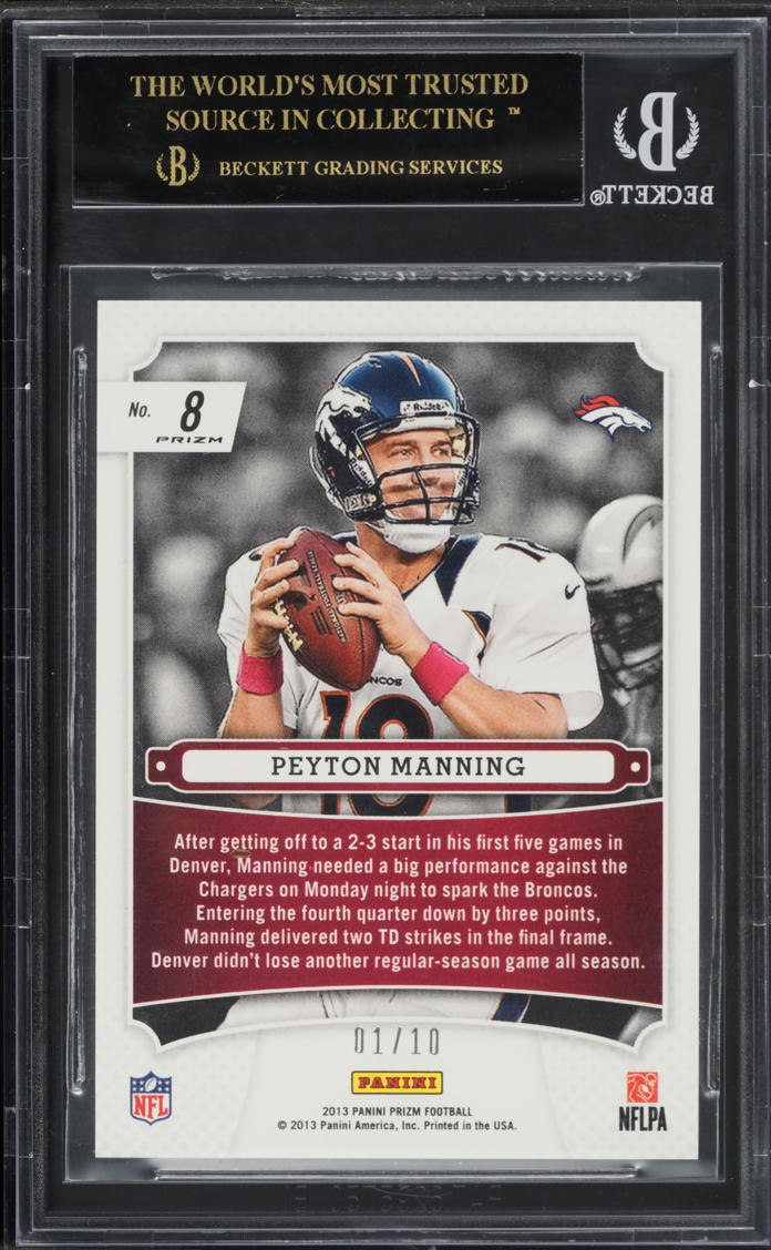 2013 Panini Prizm Gold Monday Night Peyton Manning 1/10 #8 BGS 10 BLACK LABEL