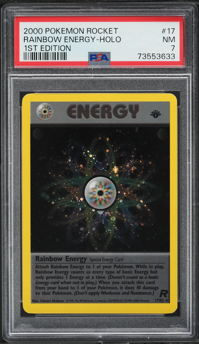 2000 Pokemon Team Rocket 1st Edition Holo Rainbow Energy #17 PSA 7 NRMT