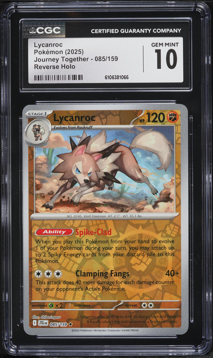 2025 Pokemon Journey Together Reverse Holo Lycanroc #085 CGC 10 GEM MINT