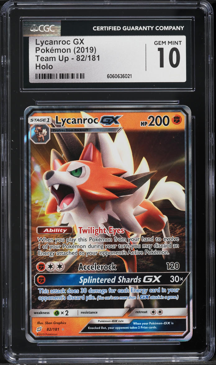 2019 Pokemon Sun & Moon Team Up Lycanroc GX #82 CGC 10 GEM MINT