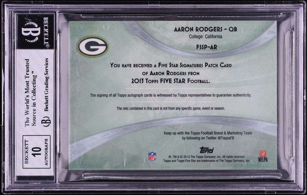2013 Topps Five Star Gold Aaron Rodgers PATCH AUTO /40 #FSSP-AR BGS 7.5 NRMT+