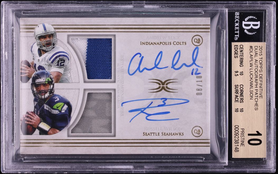 2015 Topps Definitive Collection Andrew Luck Russell Wilson PATCH AUTO /10 BGS 10 PRISTINE