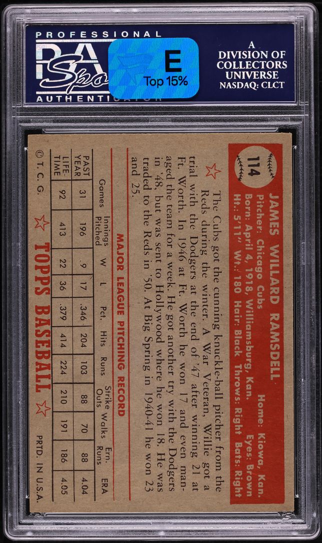 1952 Topps Willard Ramsdell #114 PSA 8 NM-MT
