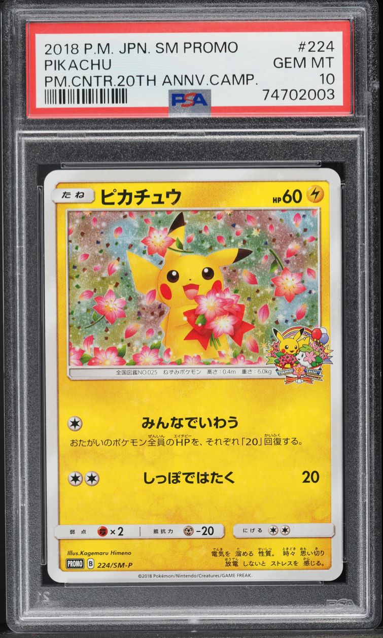 2018 Pokemon Japanese SM Promo 20th Anniversary Camp Pikachu #224 PSA 10 GEM
