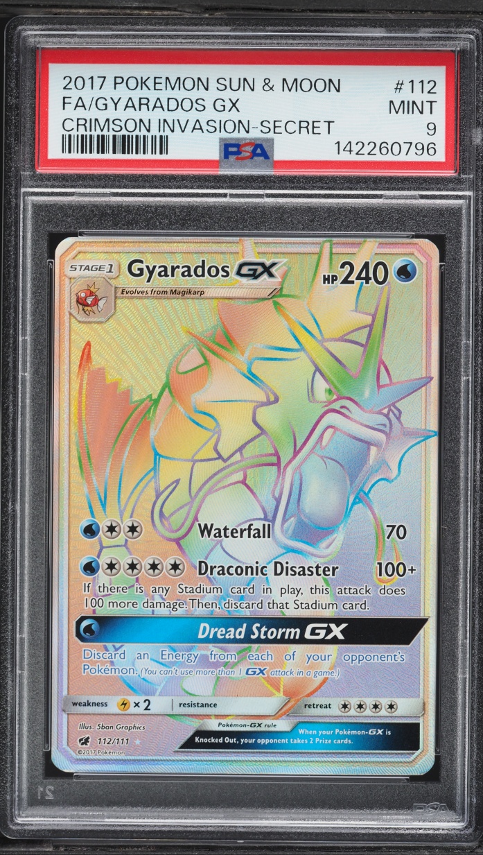 2017 Pokemon Sun & Moon Crimson Invasion Rainbow Rare Gyarados GX #112 PSA 9 MINT