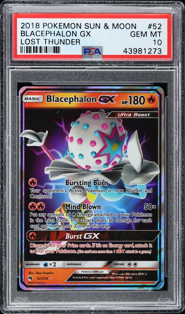 2018 Pokemon Sun & Moon Lost Thunder Holo Blacephalon GX #52 PSA 10 GEM MINT