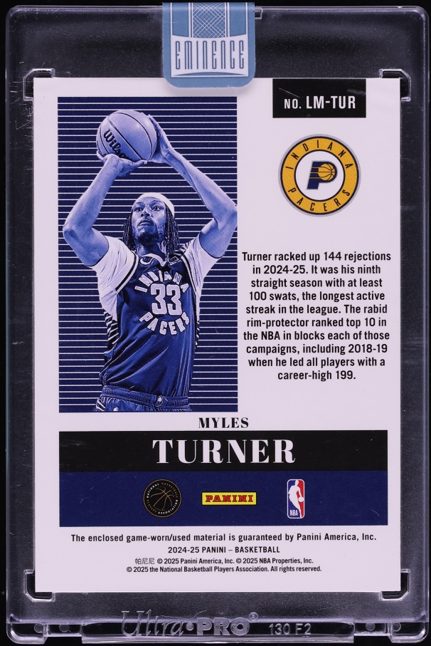 2024 Panini Eminence Myles Turner LOGOMAN PATCH /5 #LM-TUR - Photo 2