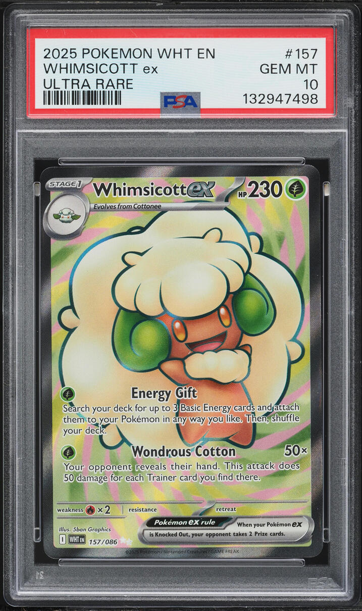 2025 Pokemon Scarlet & Violet White Flare Full Art Whimsicott Ex #157 PSA 10 GEM MINT