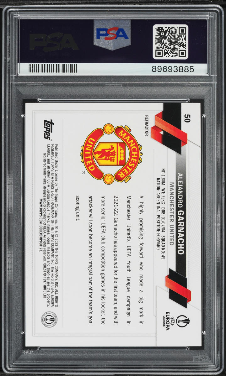 2022 Topps Chrome UEFA Club Competitions Refractor Alejandro Garnacho RC PSA 10