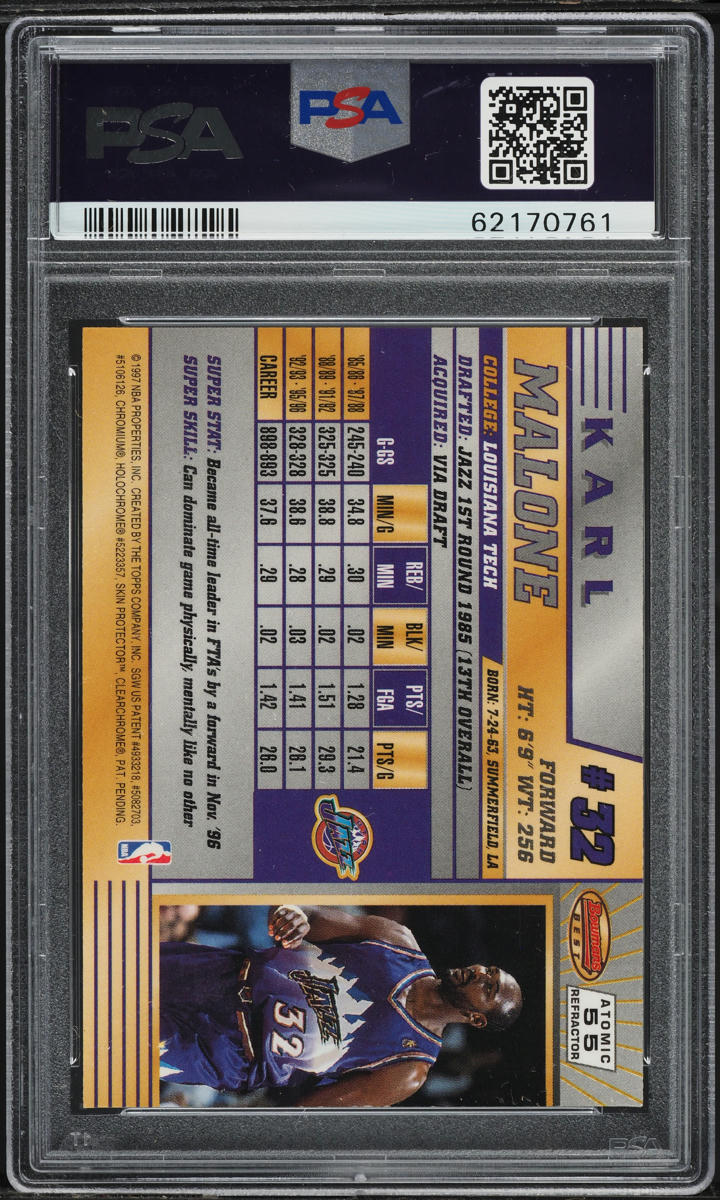 1996 Bowman's Best Atomic Refractor Karl Malone #55 PSA 9 MINT