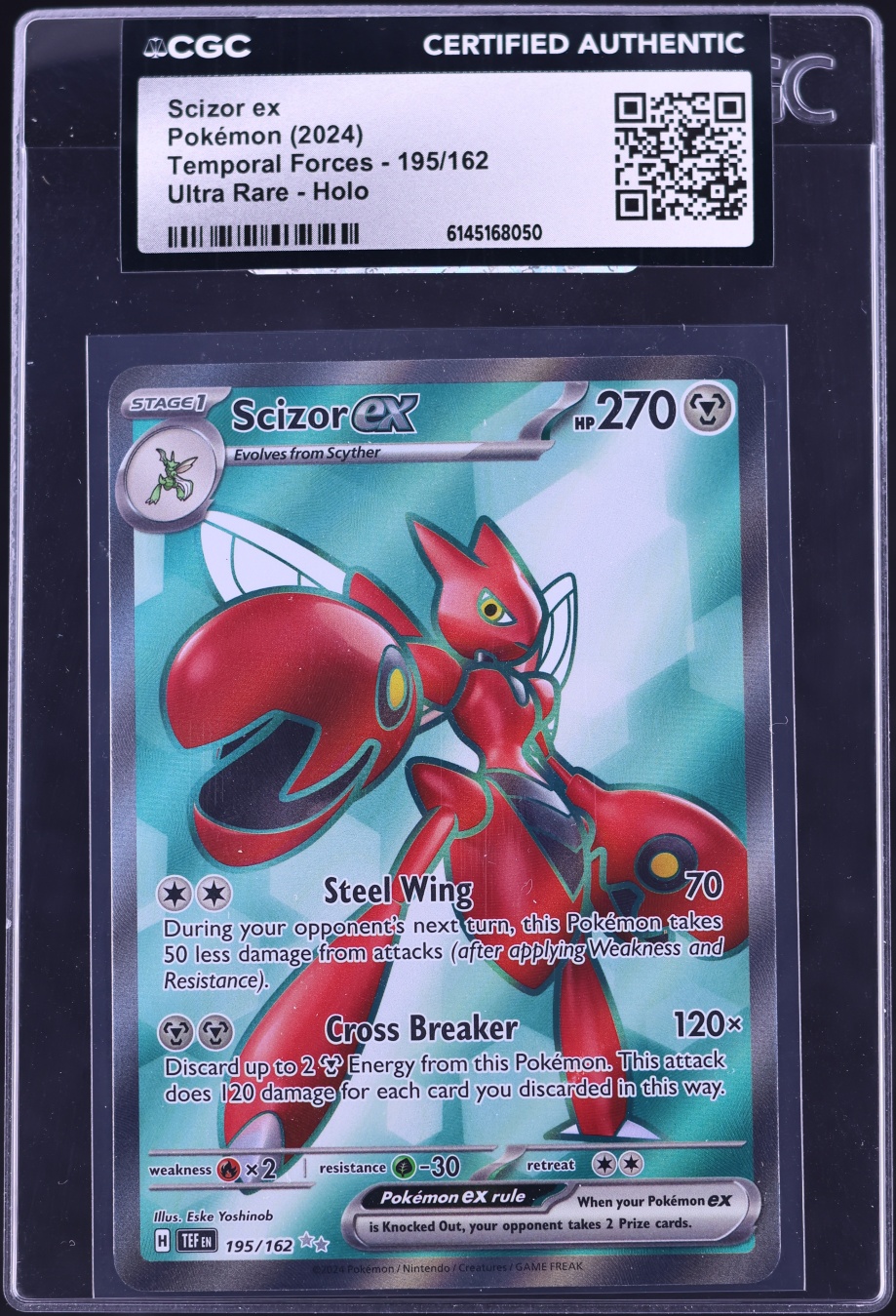 2024 Pokemon Scarlet & Violet Temporal Forces Full Art Scizor ex #195 CGC AUTH
