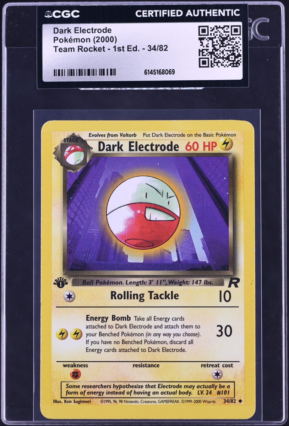 2000 Pokemon Team Rocket 1st Edition Dark Electrode #34 CGC AUTH