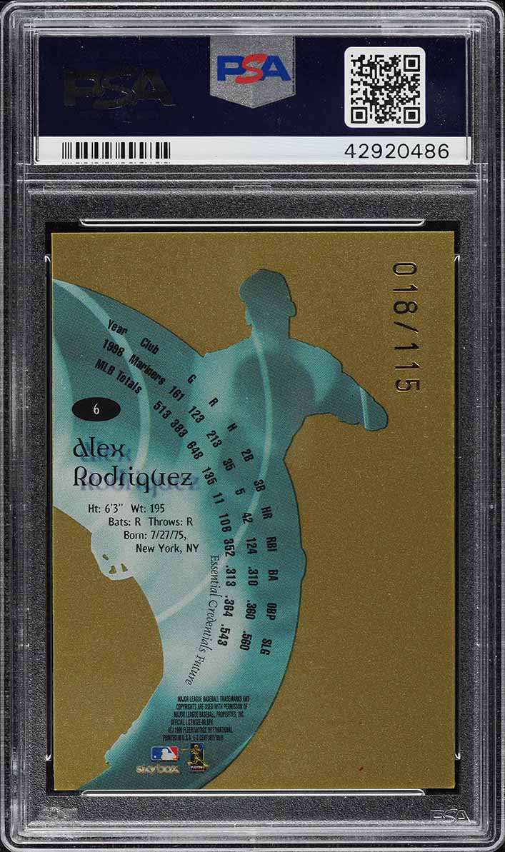 1999 Skybox E-X Century Essential Cred. Future Alex Rodriguez /115 #6 PSA 9 MINT