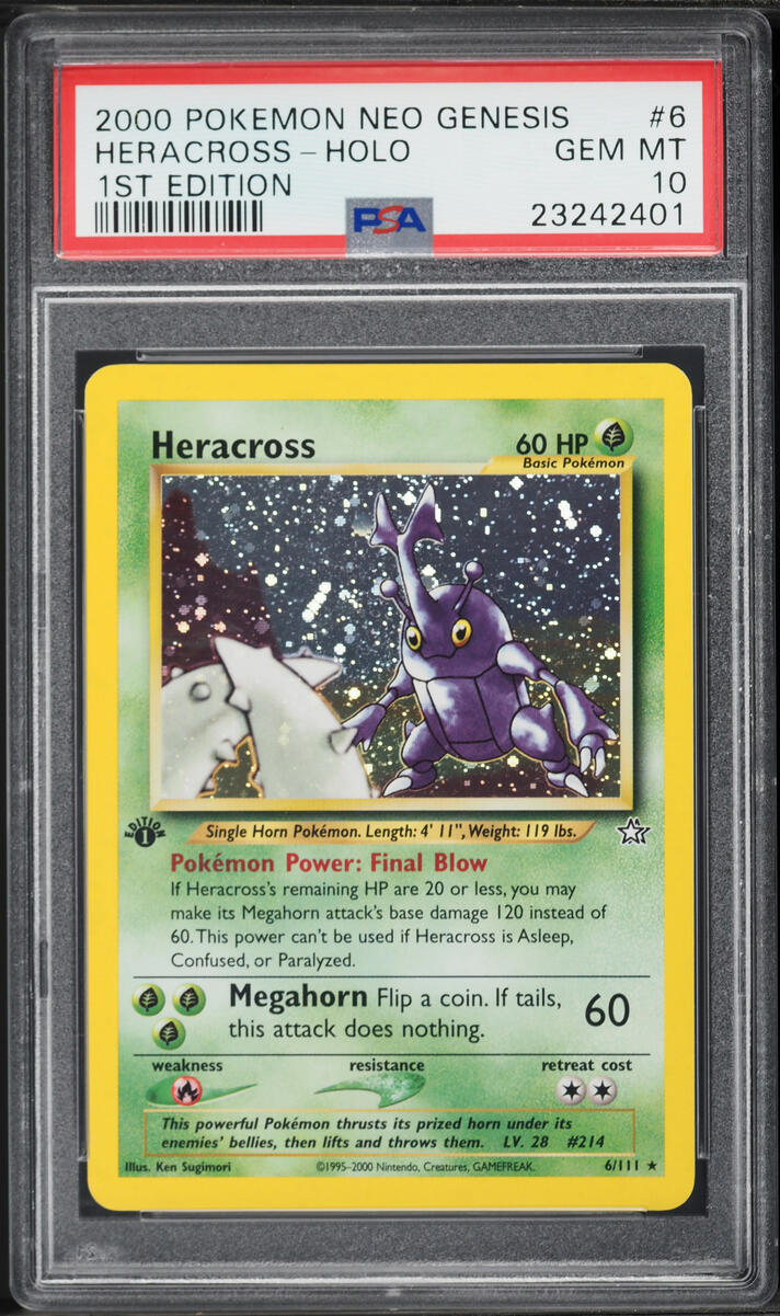 2000 Pokemon Neo Genesis 1st Edition Holo Heracross #6 PSA 10 GEM MINT
