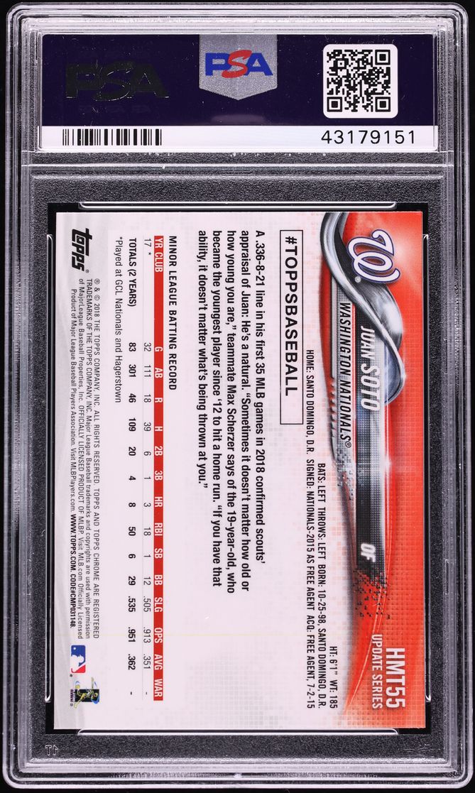 2018 Topps Chrome Update Juan Soto ROOKIE #HMT55 PSA 10 GEM MINT