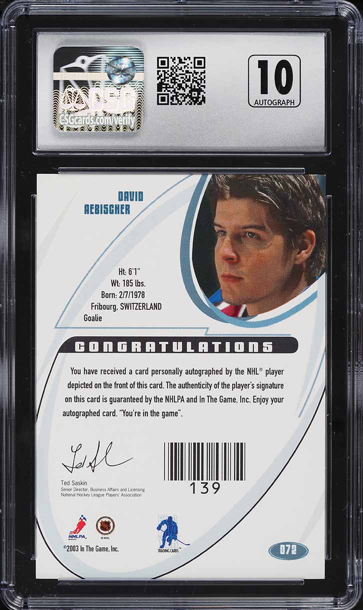 2002 Be A Player Signature Series Gold David Aebischer AUTO #72 CSG 9.5 MINT+