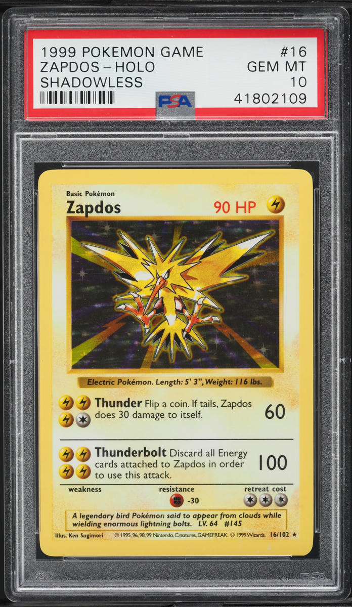 1999 Pokemon Base Set Shadowless Holo Zapdos #16 PSA 10 GEM MINT