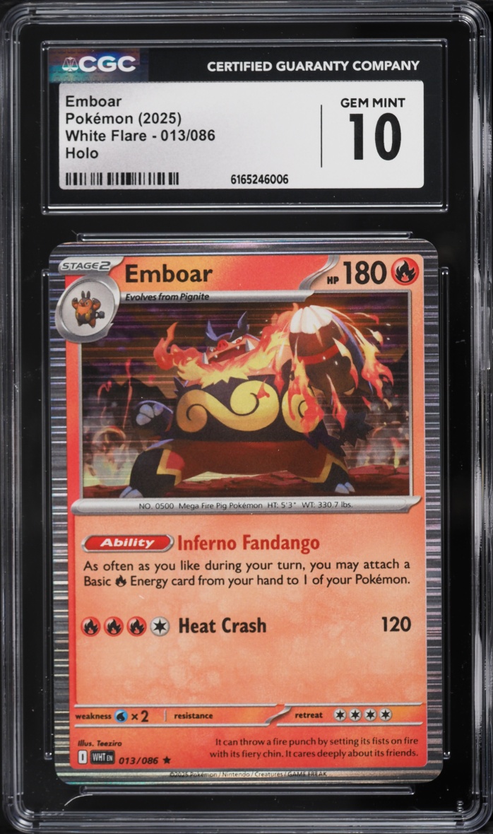 2025 Pokemon Scarlet & Violet White Flare Holo Emboar #13 CGC 10 GEM MINT