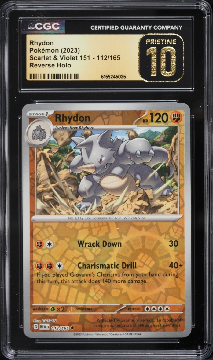 2023 Pokemon Scarlet & Violet 151 Reverse Holo Rhydon #112 CGC 10 PRISTINE
