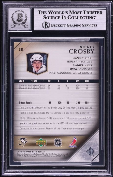 2005 Upper Deck Young Guns Sidney Crosby ROOKIE AUTO #201 BAS BGS AUTH