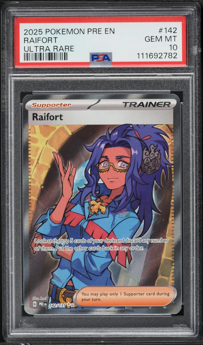 2025 Pokemon Scarlet & Violet Prismatic Evolutions Full Art Raifort #142 PSA 10 GEM MINT