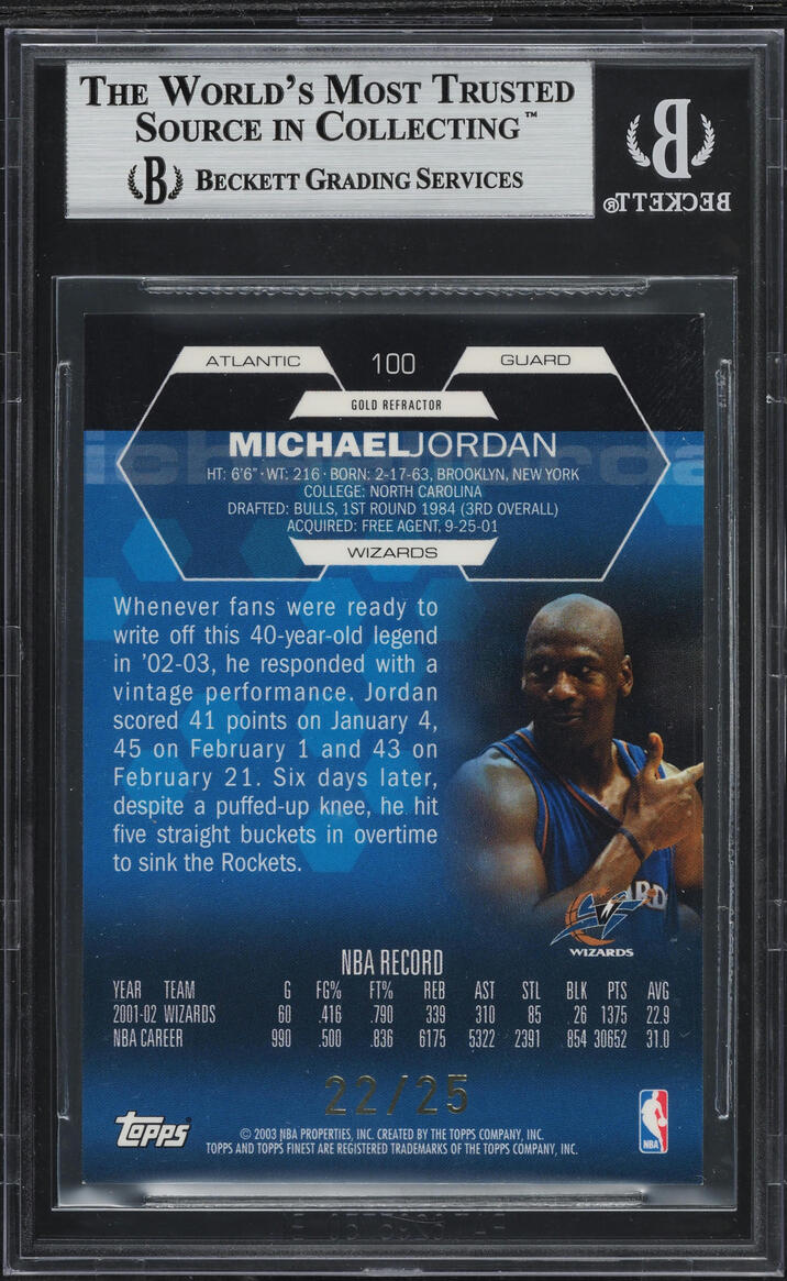 2002 Finest Gold Refractor Michael Jordan /25 #100 BGS 9 MINT