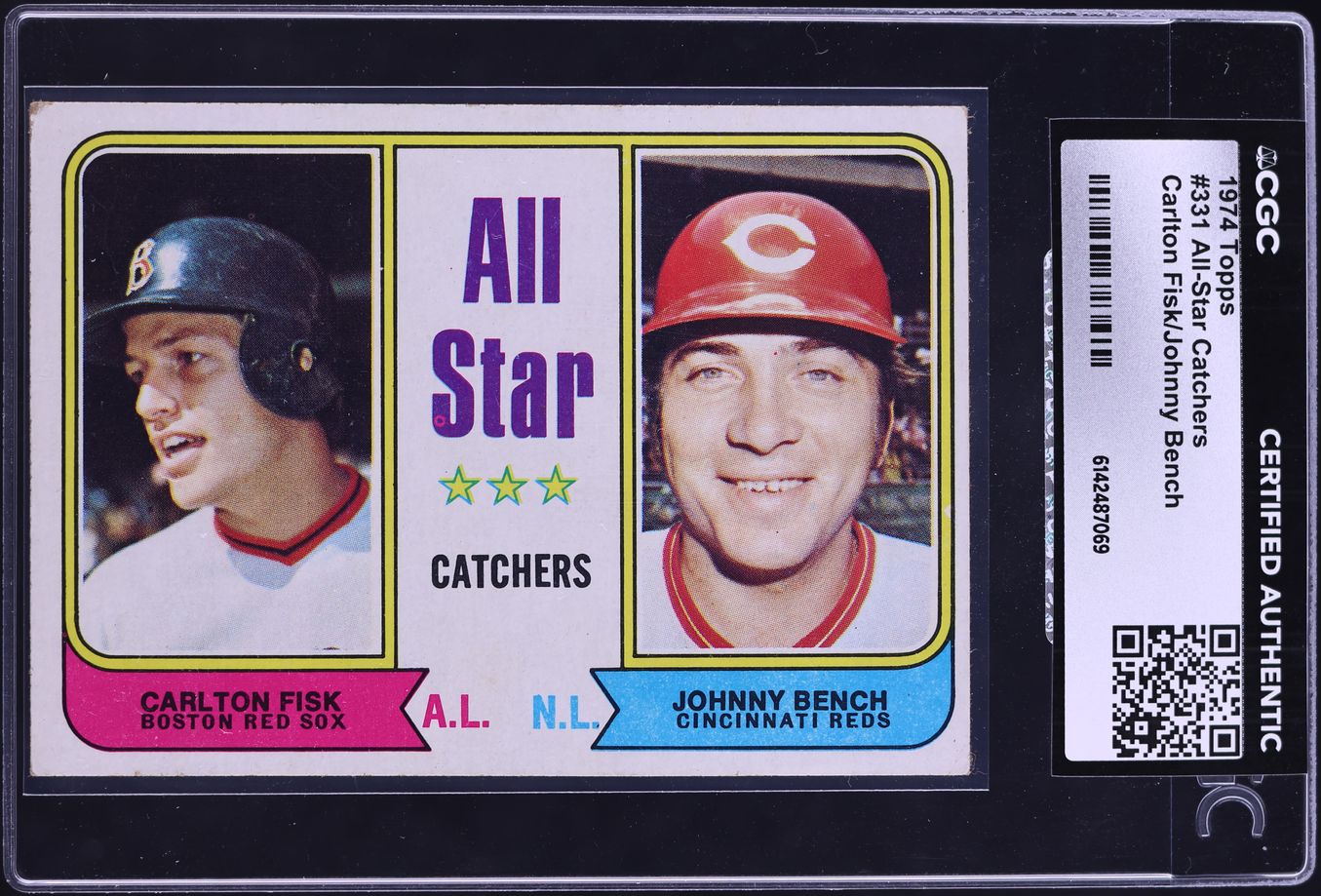 1974 Topps Carlton Fisk Johnny Bench ALL-STAR CATCHERS #331 CGC AUTH