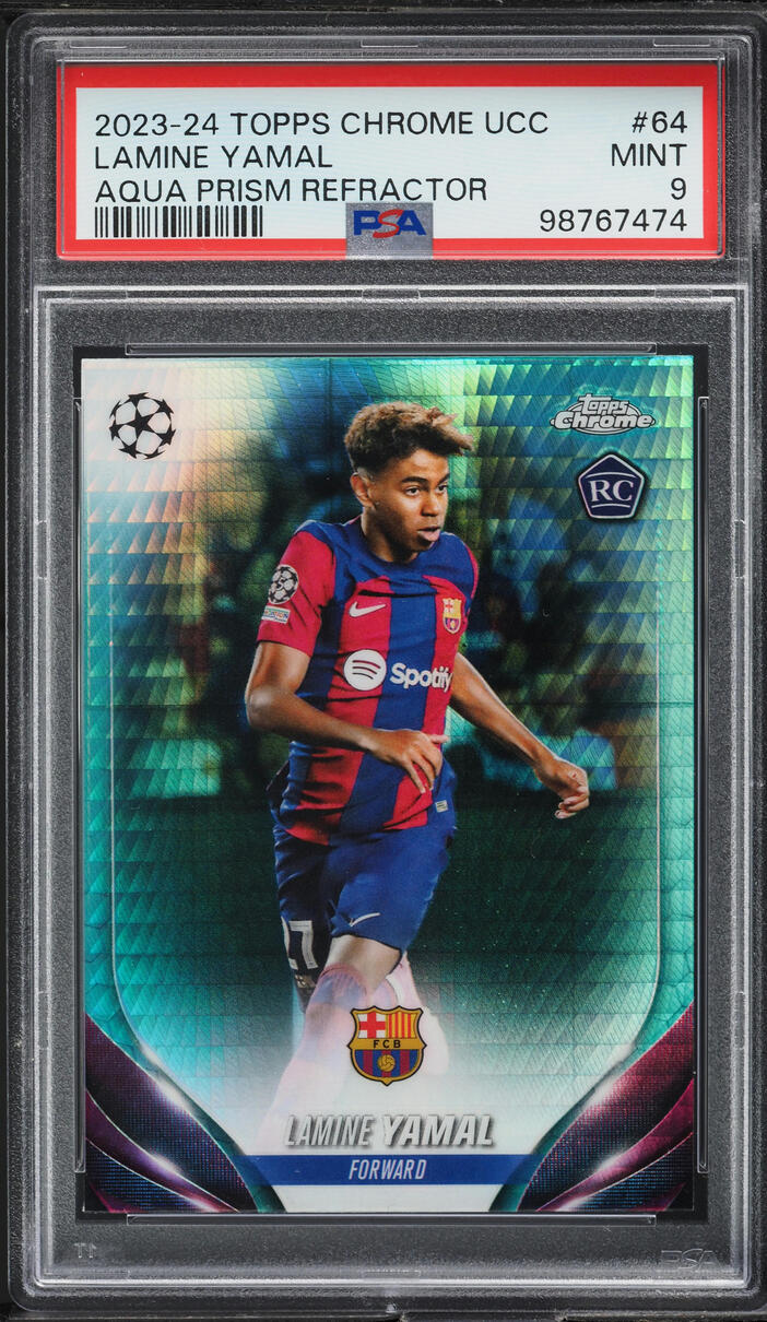 2023 Topps Chrome UEFA CC Aqua Prism Refractor Lamine Yamal ROOKIE PSA 9 MINT