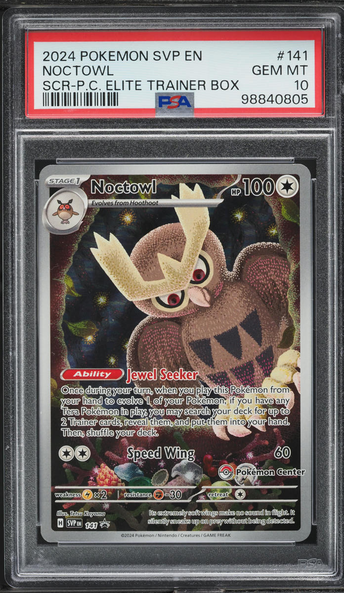 2024 Pokemon SV Black Star Promo Stellar Crown ETB Noctowl #141 PSA 10 GEM MINT